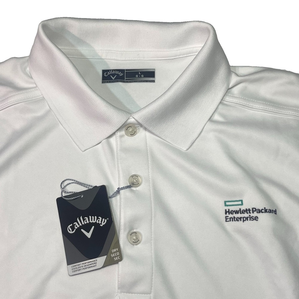 Callaway Hewlett Packard White Polo Shirt Opti-Dri Golf Performance NWT